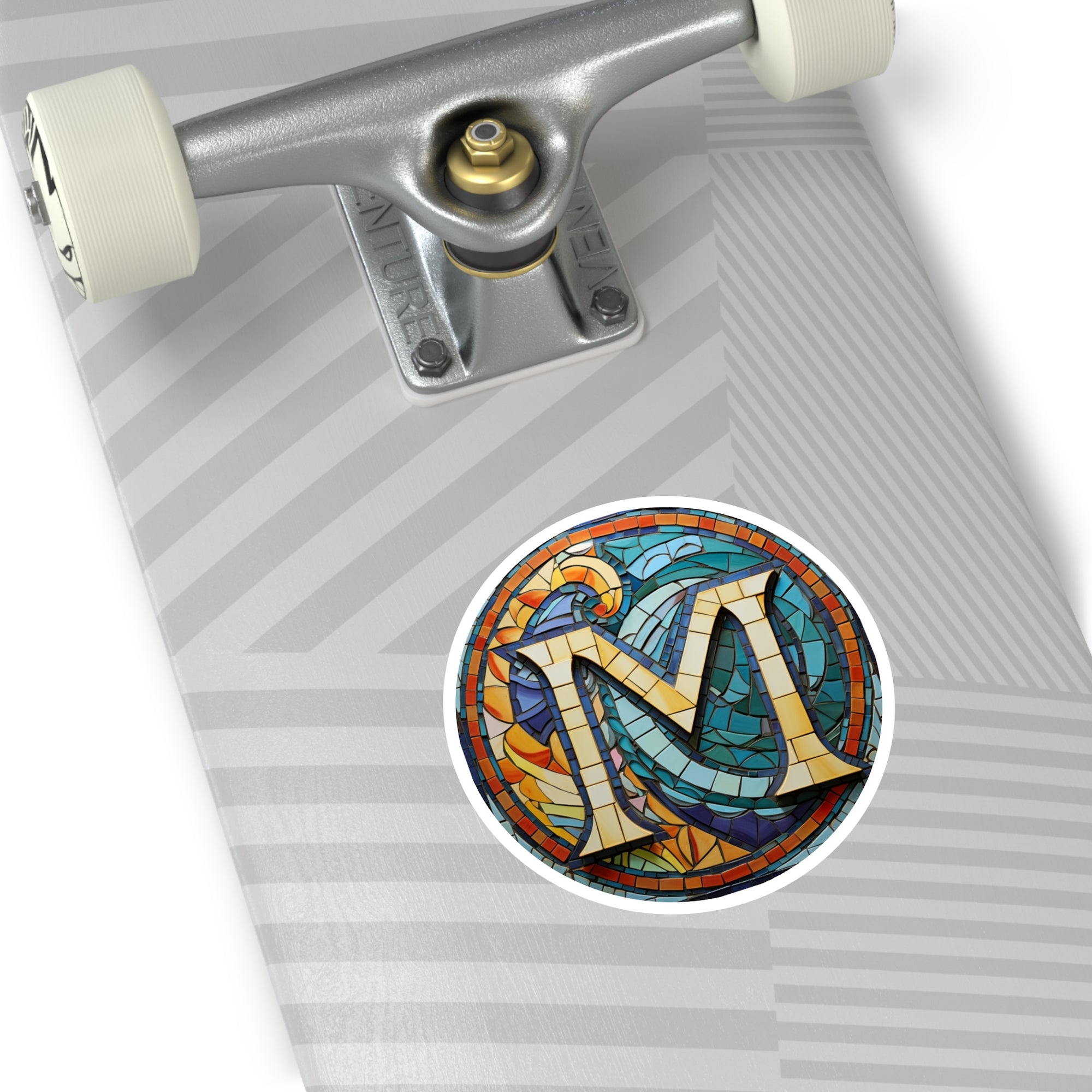 Letter M Mosaic Art, Tile Pattern Sticker, Colorful Decor