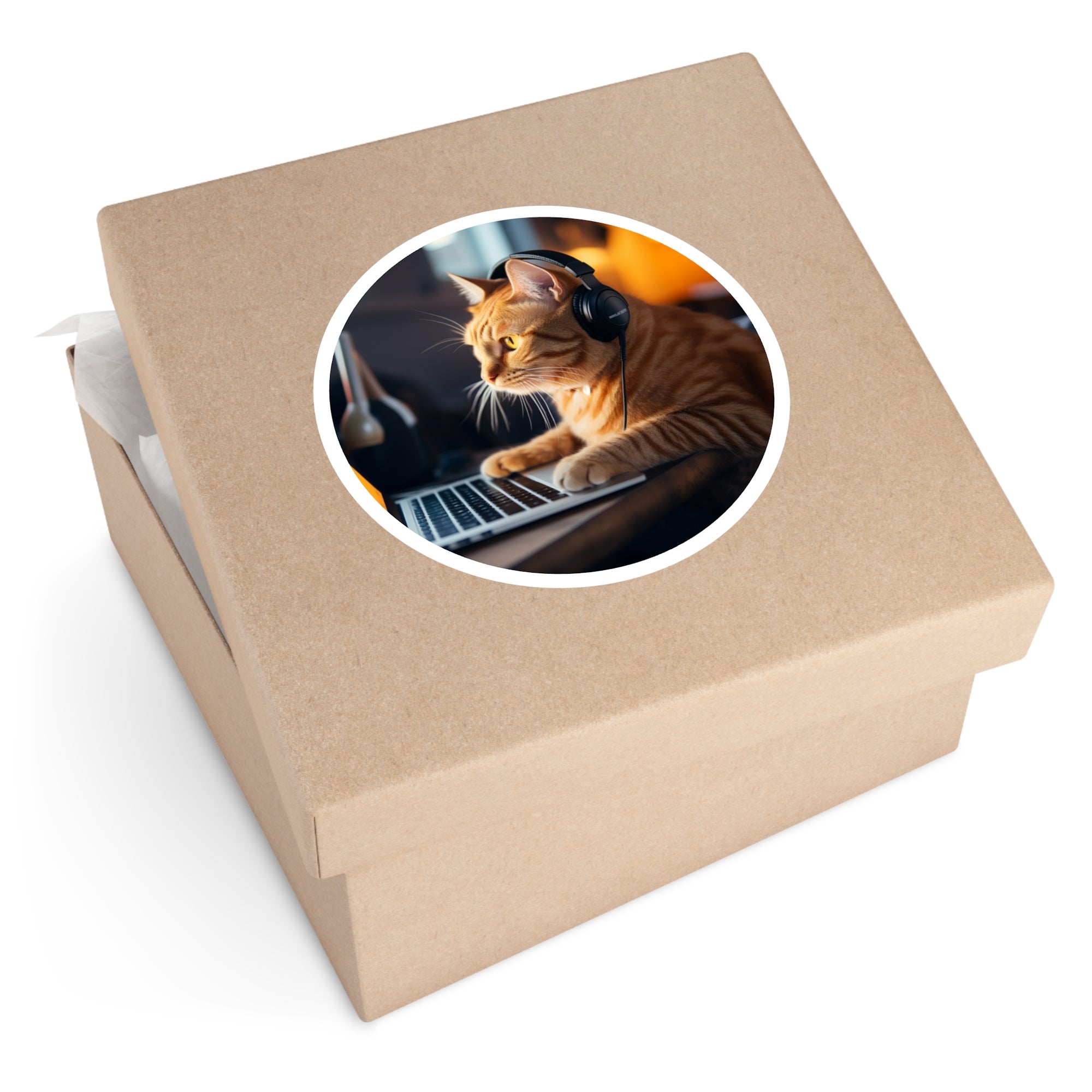 Cat with Headphones Sticker, Chill Vibes, Laptop or Music Lover Gift