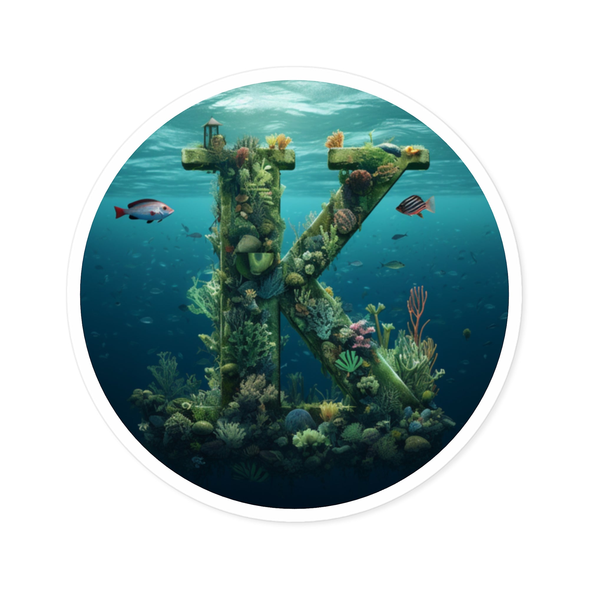 Letter K Underwater Design, Ocean Theme Sticker, Sea Lover Gift