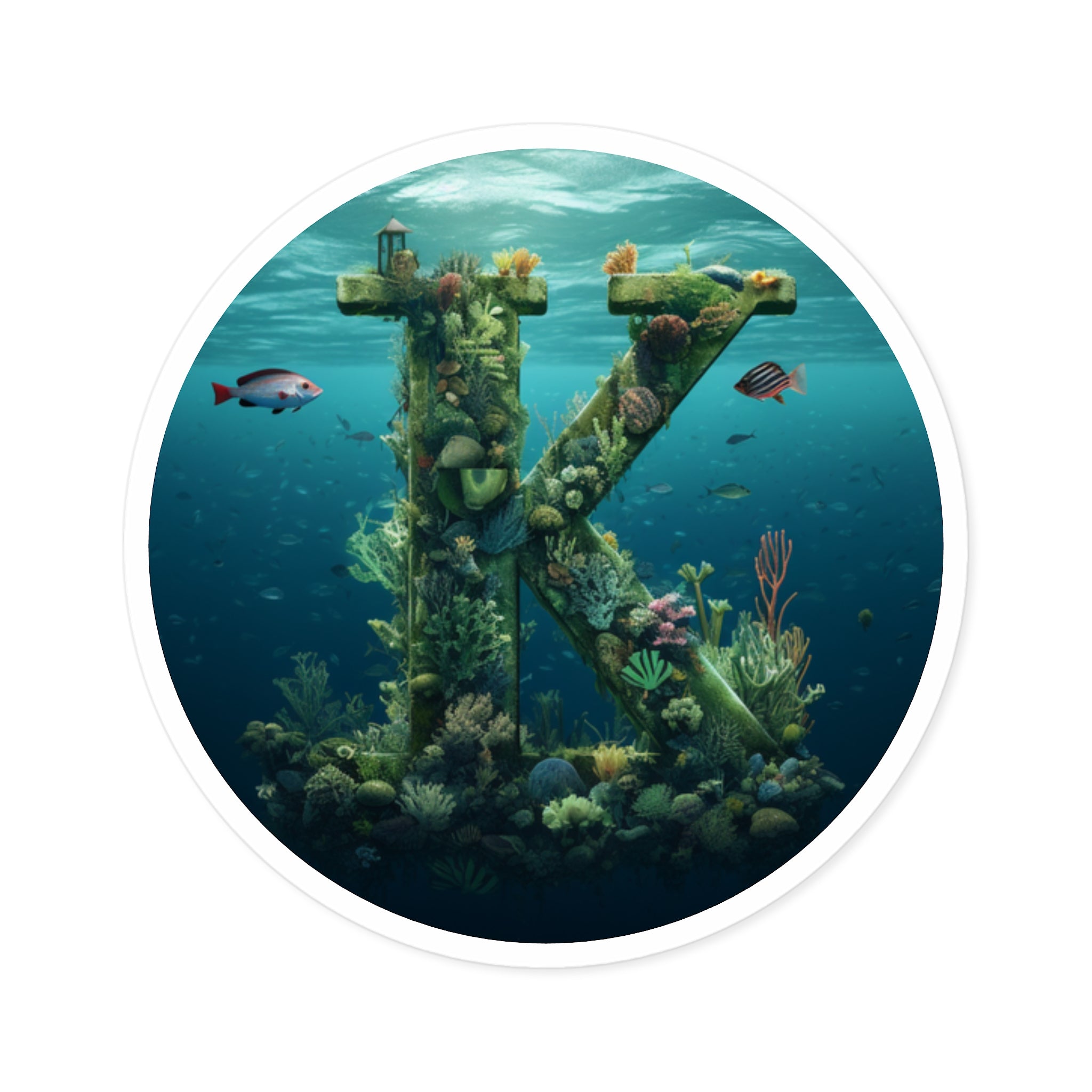 Letter K Underwater Design, Ocean Theme Sticker, Sea Lover Gift