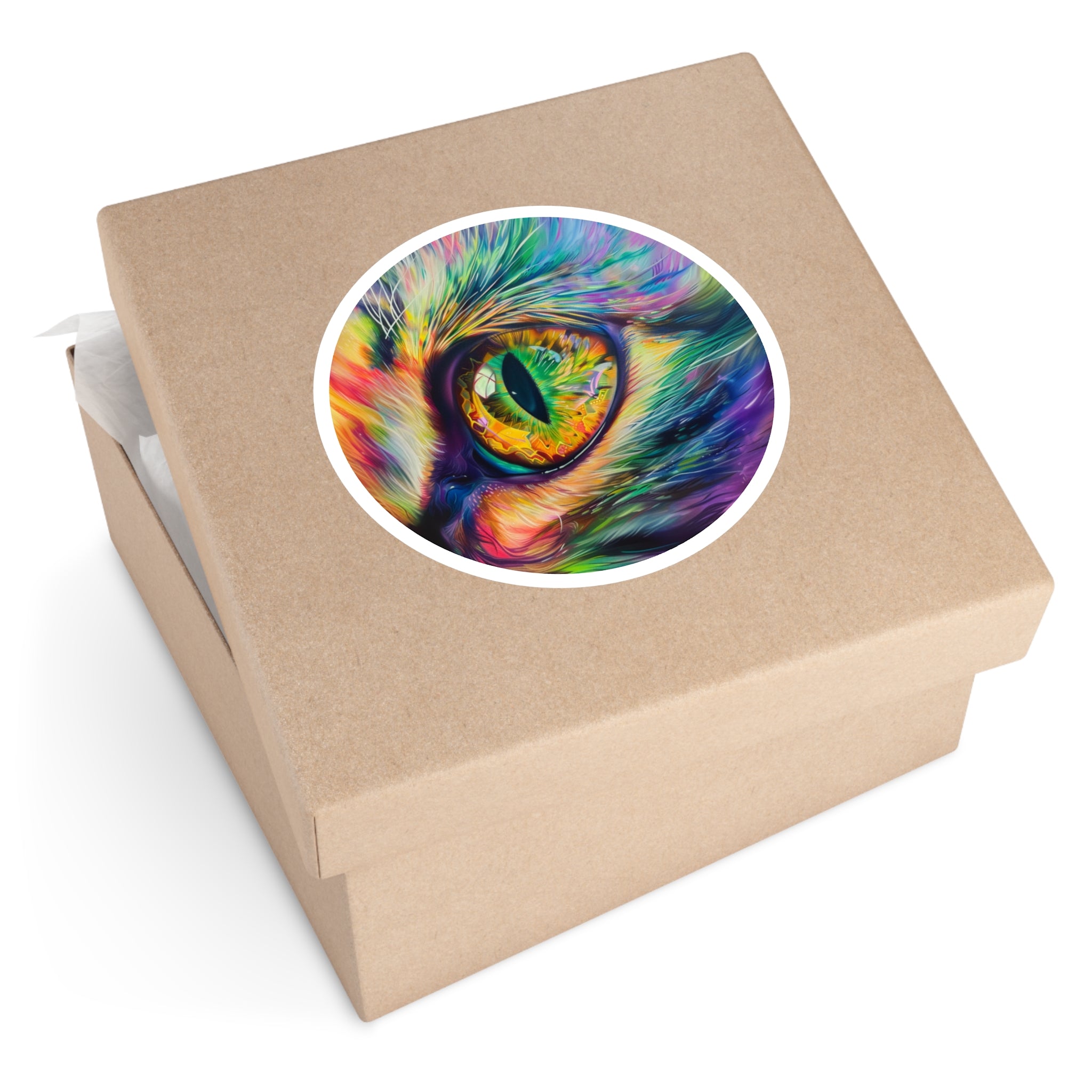 Rainbow Cat Eye Sticker, Trippy Animal Design, Vibrant Color Art