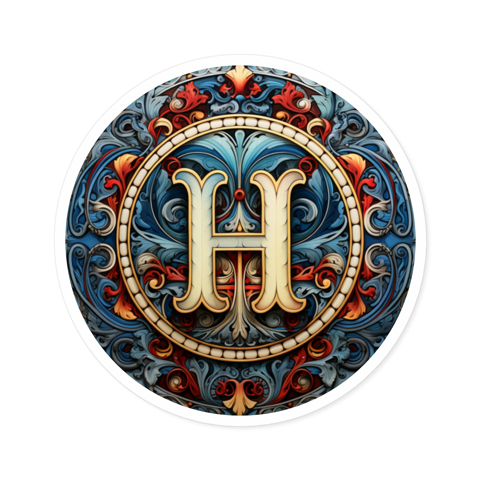 Letter H Mandala Design, Intricate Pattern Sticker, Spiritual Art