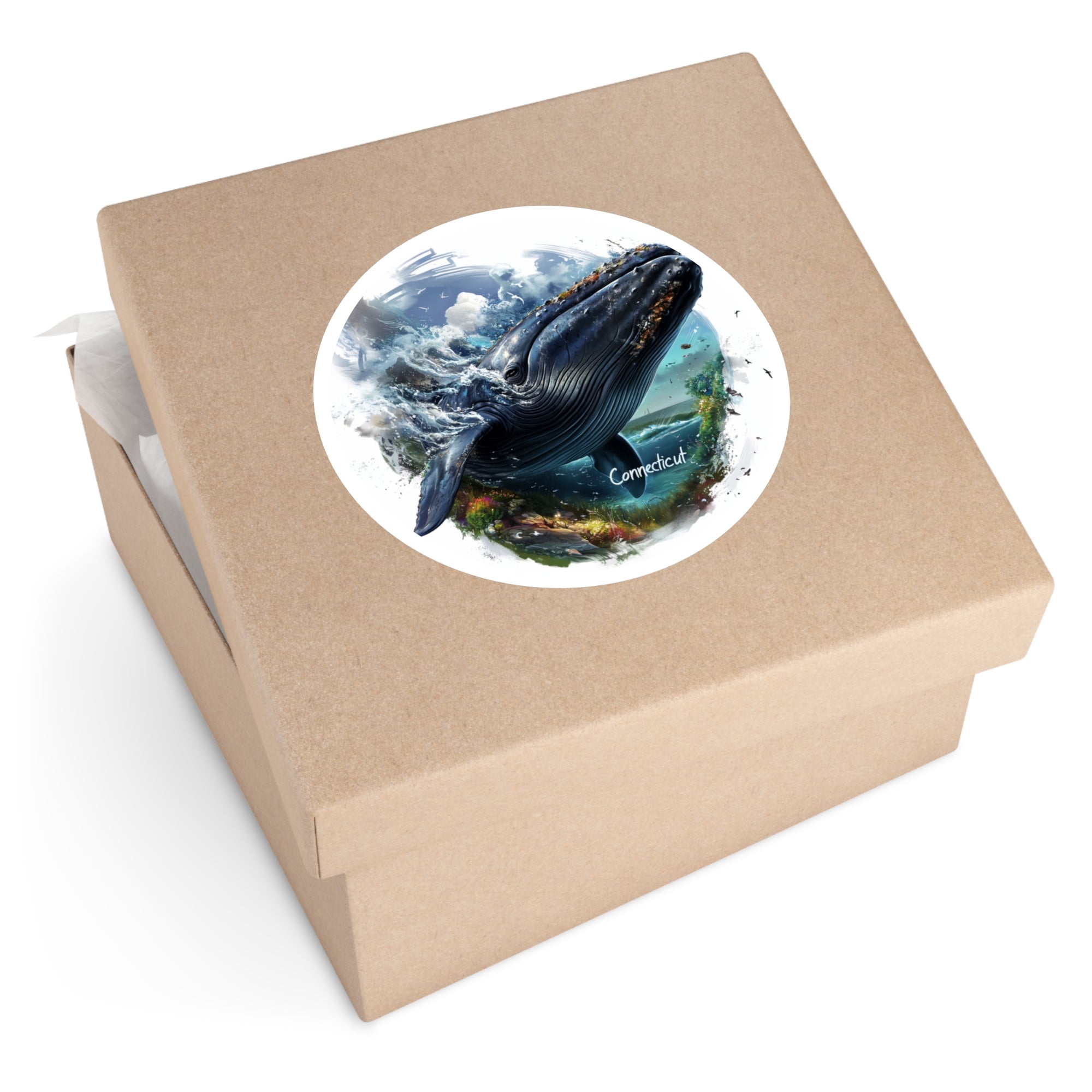 Connecticut Marine Life Sticker, Whale Design, Coastal Nature Art, Ocean Scene