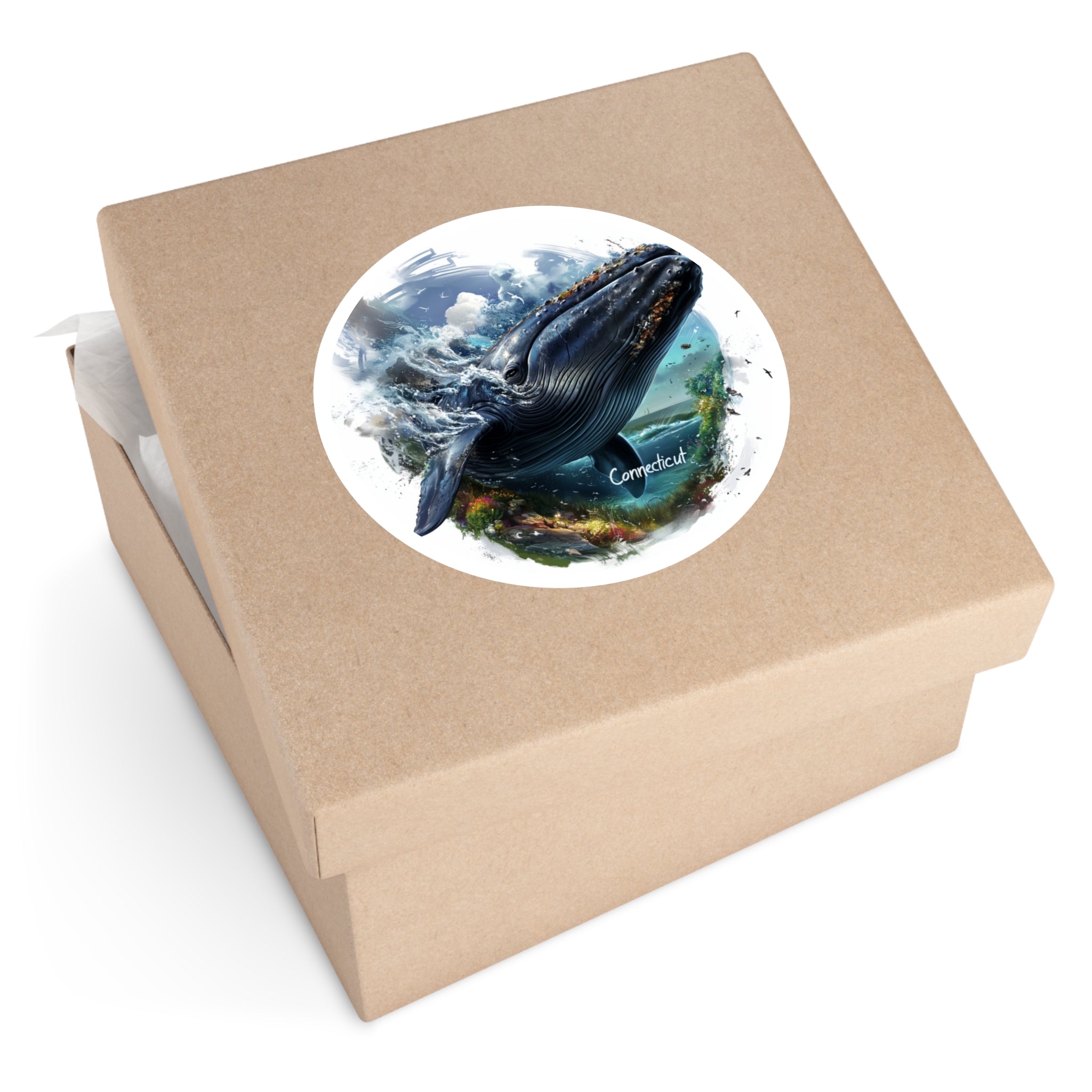 Connecticut Marine Life Sticker, Whale Design, Coastal Nature Art, Ocean Scene