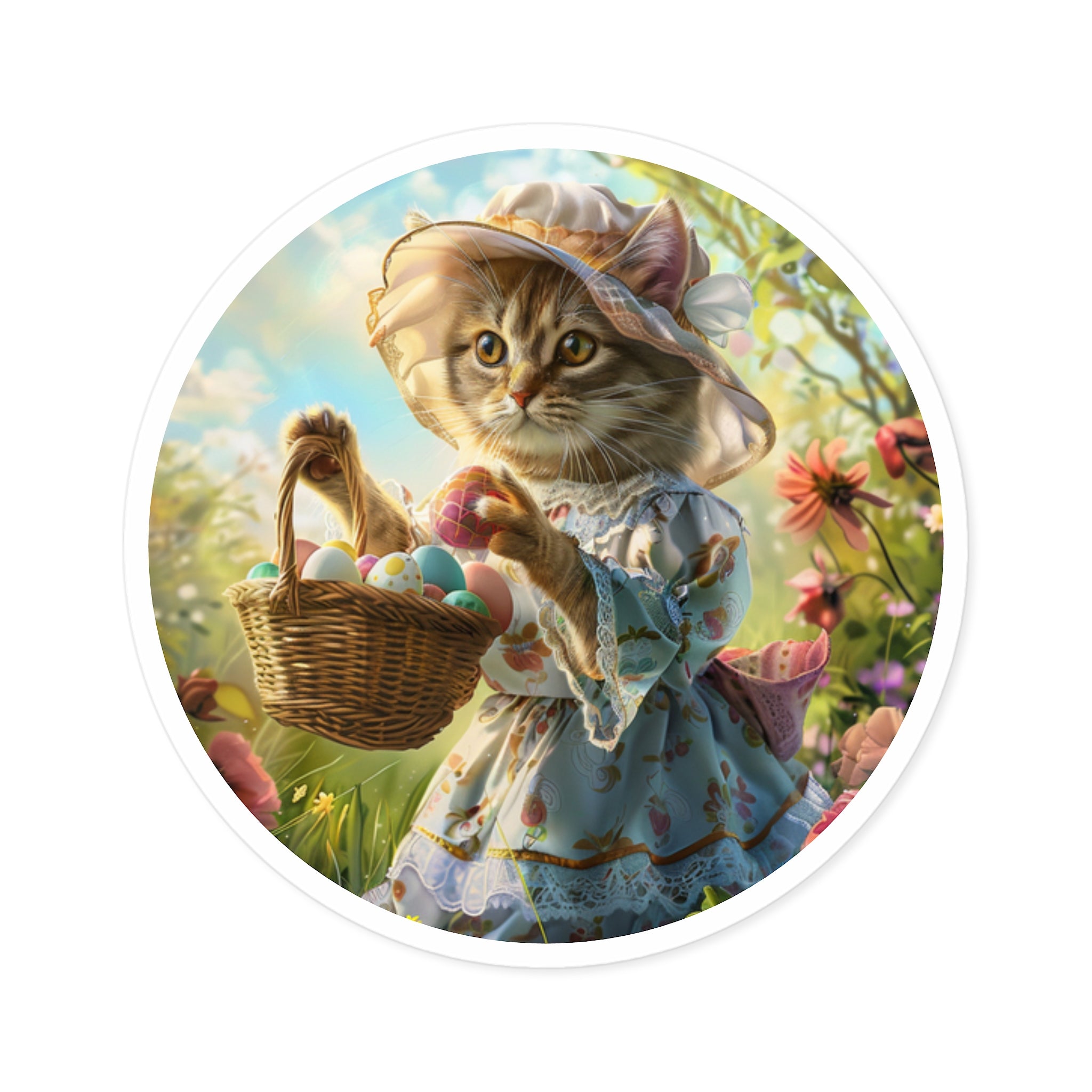 Easter Cat Sticker, Cute Animal Design, Spring Dress, Whimsical Art